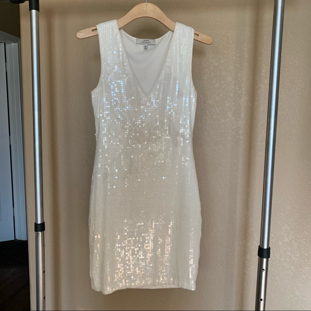 Robert Rodriguez Sequin Stretch White slip on Dress